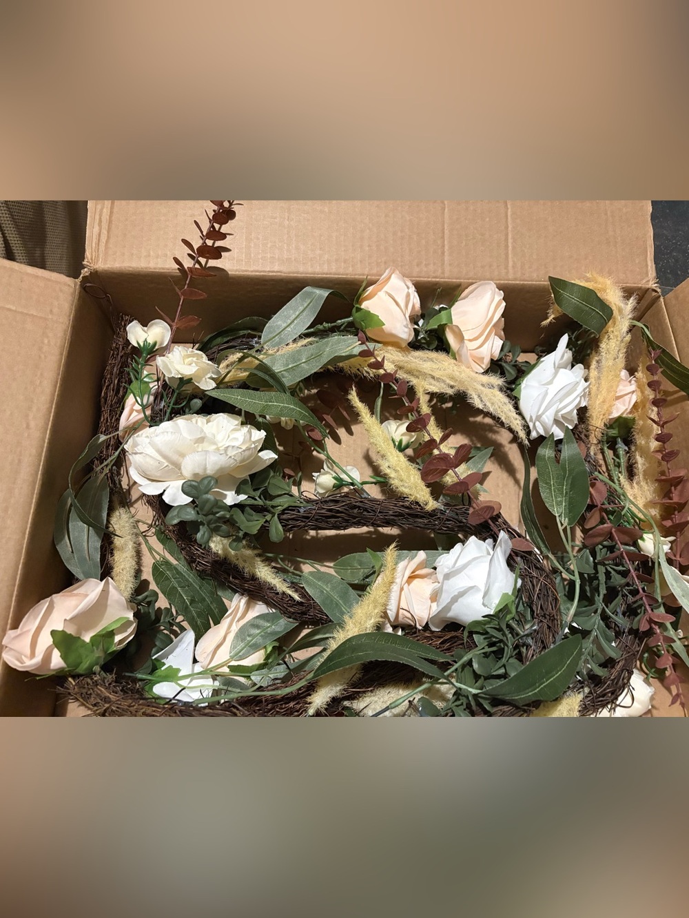 (2)-Wedding Artificial Floral  with Cream and Pink Blooms. Each is 3.5’.